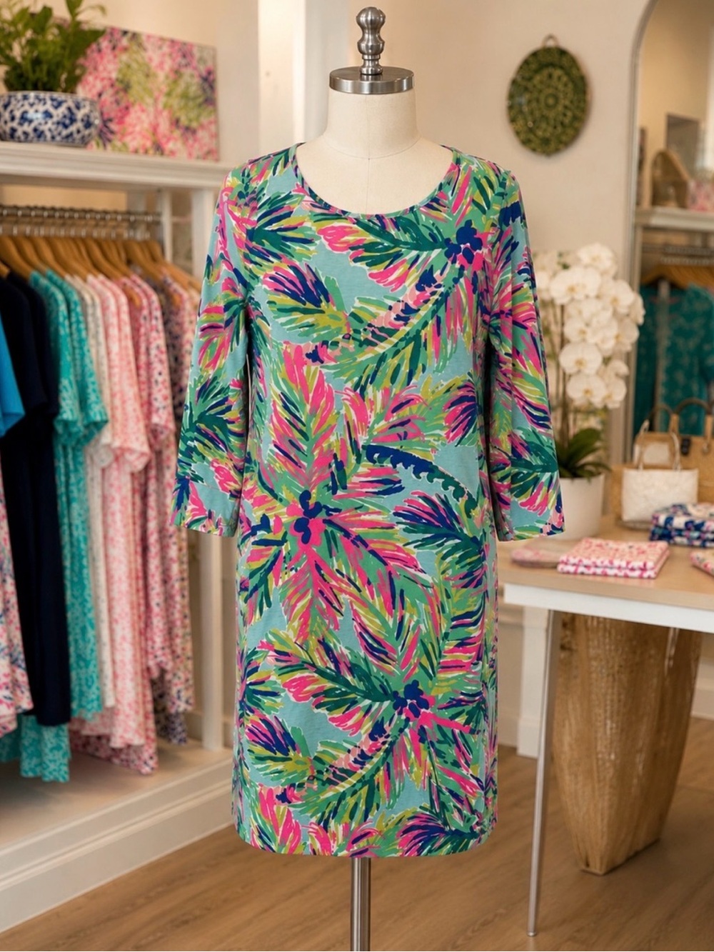 Lilly Pulitzer Multicolor Tropical Leaf Print Long Sleeve Dress